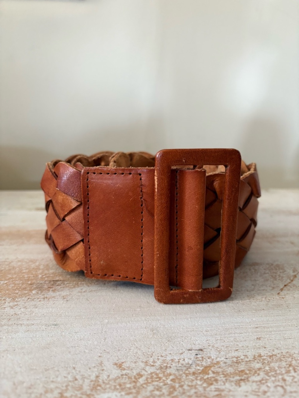 Vintage Hollister Wide Braided Luggage Brown Tan Leather Belt XS Small - Picture 2 of 7